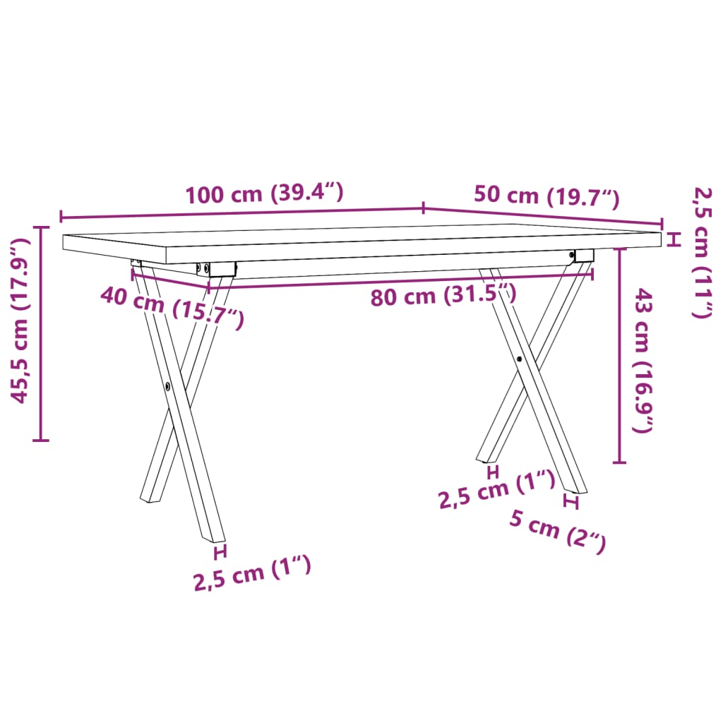 Mesa de centro estrutura em X 100x50x45,5cm pinho/ferro fundido