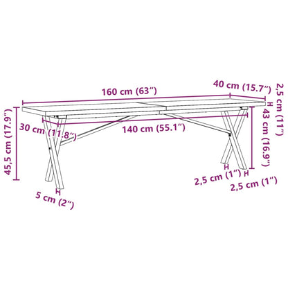 Mesa de centro estrutura em X 160x40x45,5cm pinho/ferro fundido