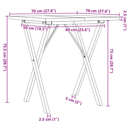 Mesa de jantar estrutura em X 70x70x75,5 cm pinho/ferro fundido