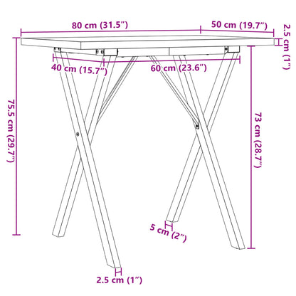 Mesa de jantar estrutura em X 80x50x75,5 cm pinho/ferro fundido