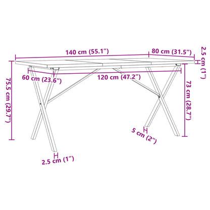 Mesa de jantar estrutura em X 140x80x75,5cm pinho/ferro fundido