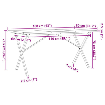 Mesa de jantar estrutura em X 160x80x75,5cm pinho/ferro fundido