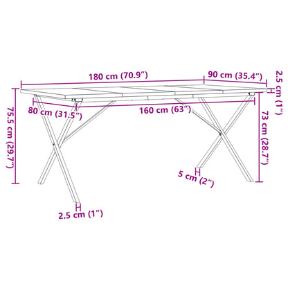 Mesa de jantar estrutura em X 180x90x75,5cm pinho/ferro fundido