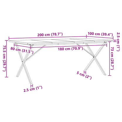 Mesa de jantar estrutura X 200x100x75,5 cm pinho/ferro fundido