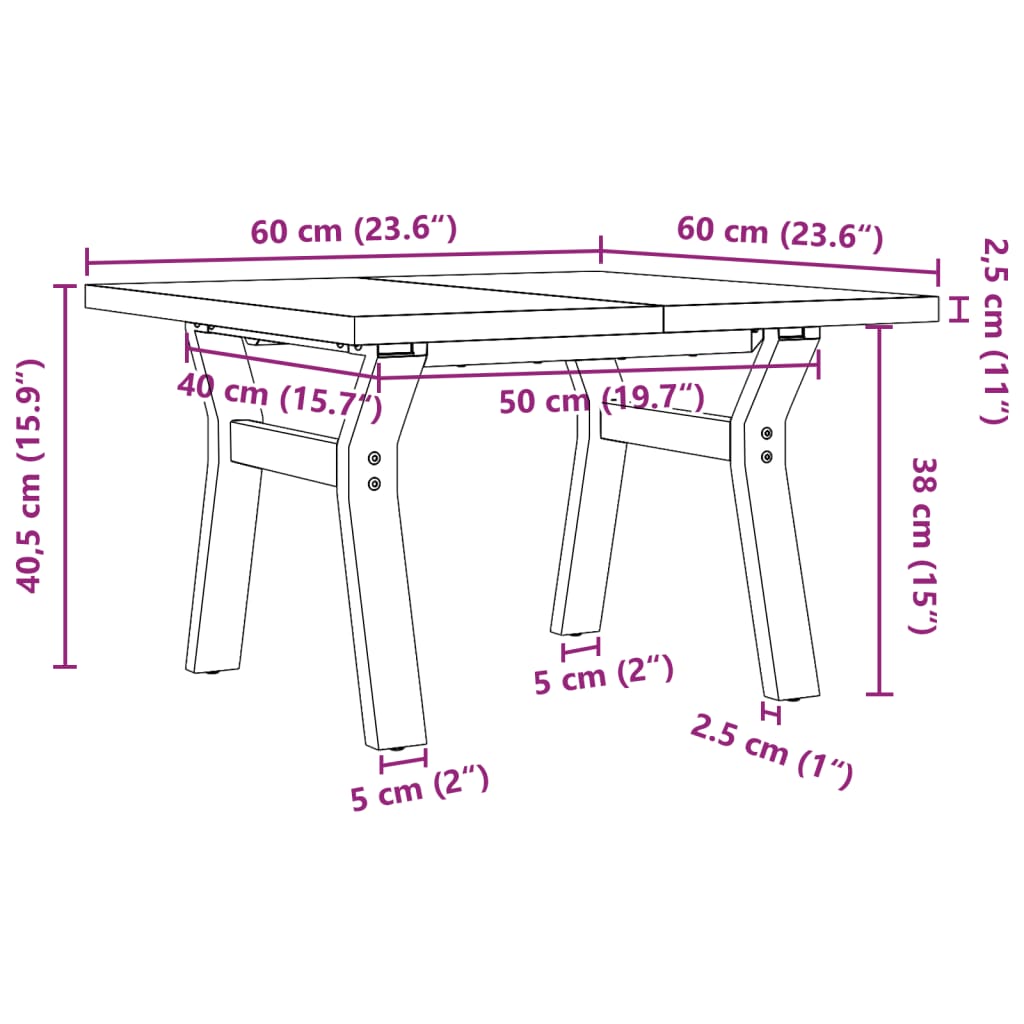 Mesa de centro estrutura em Y 60x60x40,5 cm pinho/ferro fundido