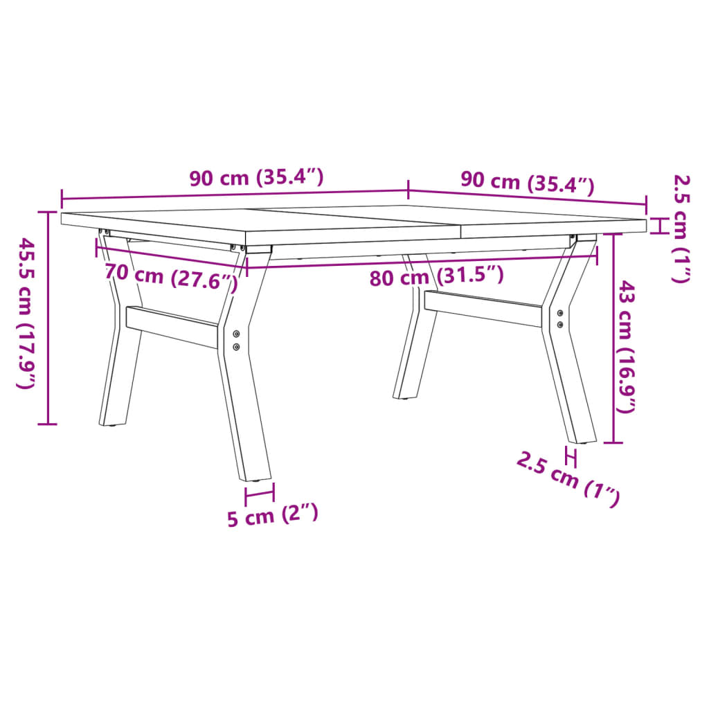 Mesa de centro estrutura em Y 90x90x45,5 cm pinho/ferro fundido