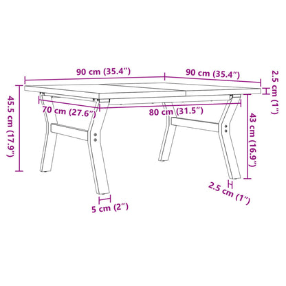 Mesa de centro estrutura em Y 90x90x45,5 cm pinho/ferro fundido