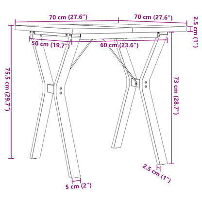 Mesa de jantar estrutura em Y 70x70x75,5 cm pinho/ferro fundido