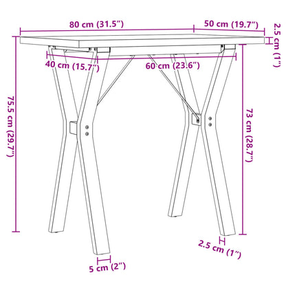 Mesa de jantar estrutura em Y 80x50x75,5 cm pinho/ferro fundido