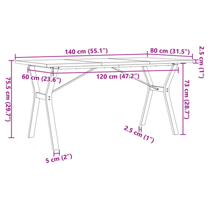 Mesa de jantar estrutura em Y 140x80x75,5cm pinho/ferro fundido