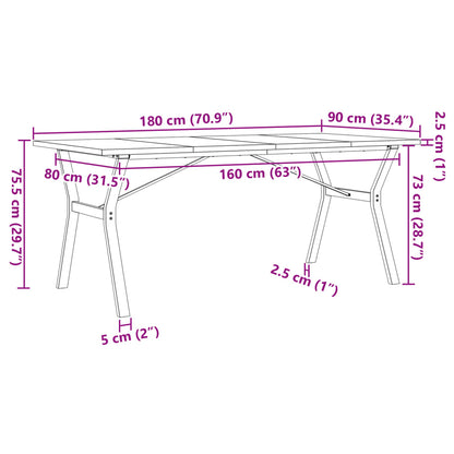 Mesa de jantar estrutura em Y 180x90x75,5cm pinho/ferro fundido