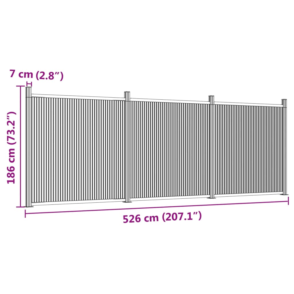 Painel de vedação 526x186 cm WPC cinzento