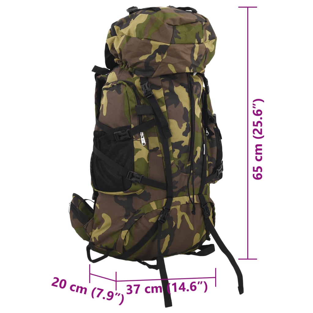 Mochila para caminhadas 60 L tecido oxford camuflagem verde