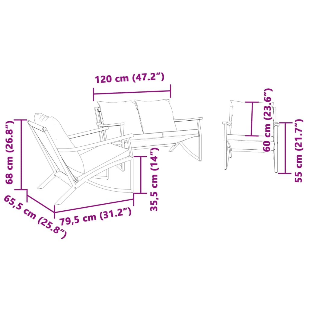 3 pcs conjunto mobiliário de varanda com almofadões aço preto