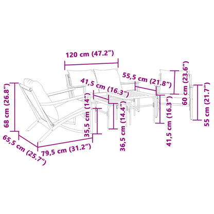 5 pcs conjunto mobiliário de varanda com almofadões aço preto