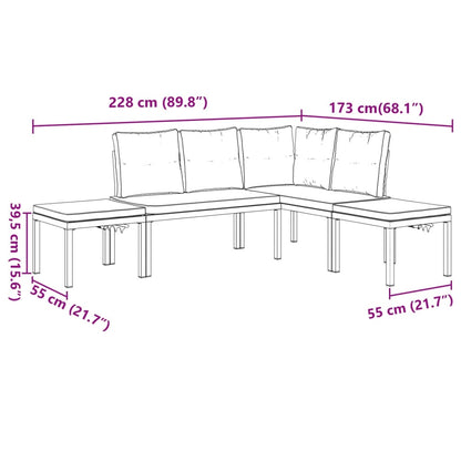 4 pcs sofás de jardim com almofadões aço revestido a pó preto