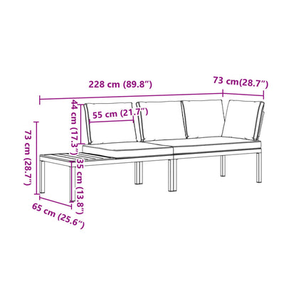 2 pcs conjunto de sofás p/ jardim c/ almofadões alumínio preto