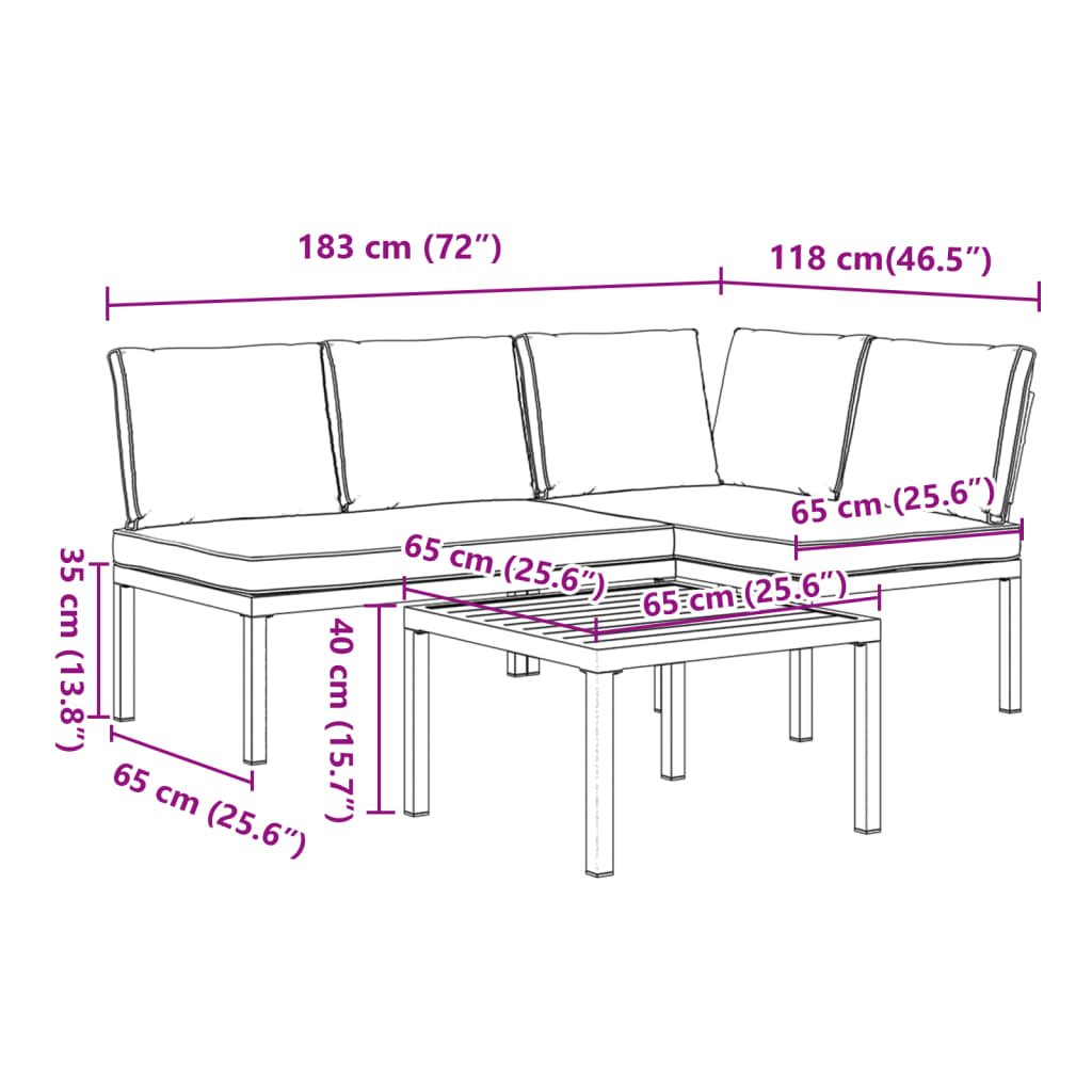 3 pcs conjunto de sofás p/ jardim c/ almofadões alumínio preto