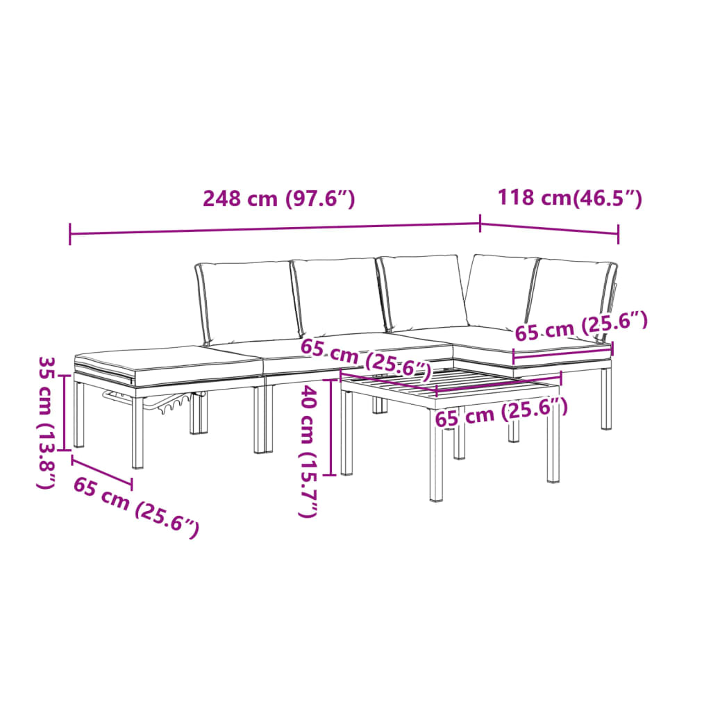 4 pcs conjunto de sofás p/ jardim c/ almofadões alumínio preto