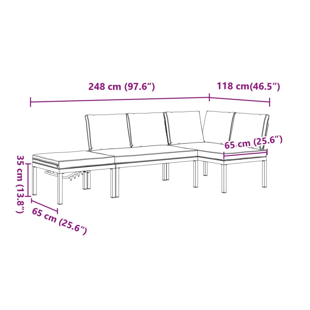 3 pcs conjunto de sofás p/ jardim c/ almofadões alumínio preto