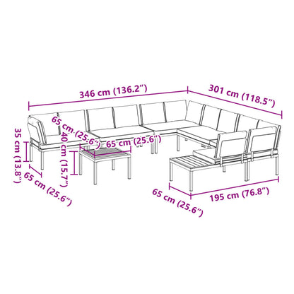 7 pcs conjunto de sofás p/ jardim c/ almofadões alumínio preto