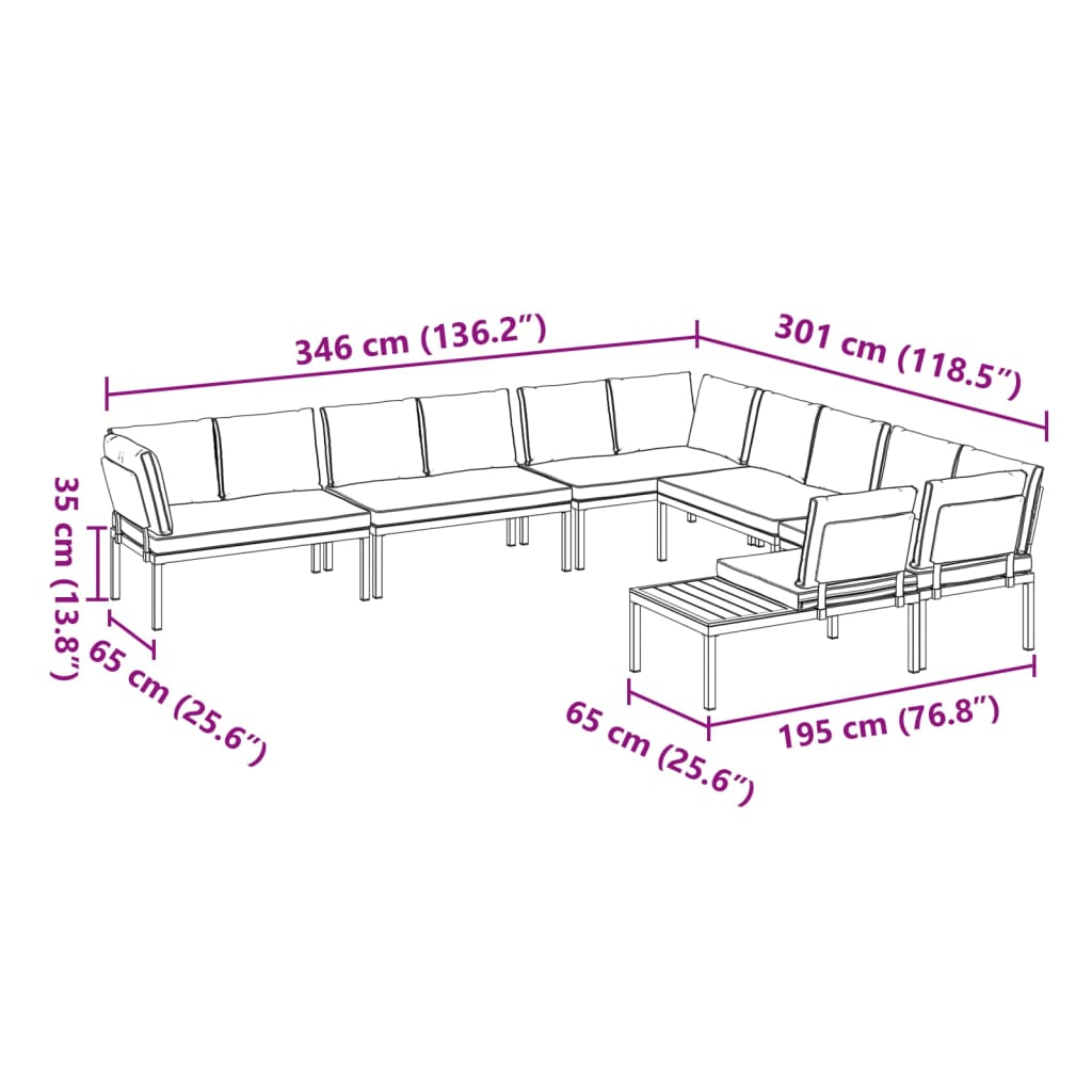 6 pcs conjunto de sofás p/ jardim c/ almofadões alumínio preto