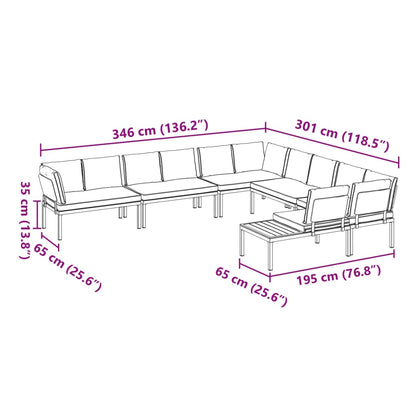 6 pcs conjunto de sofás p/ jardim c/ almofadões alumínio preto