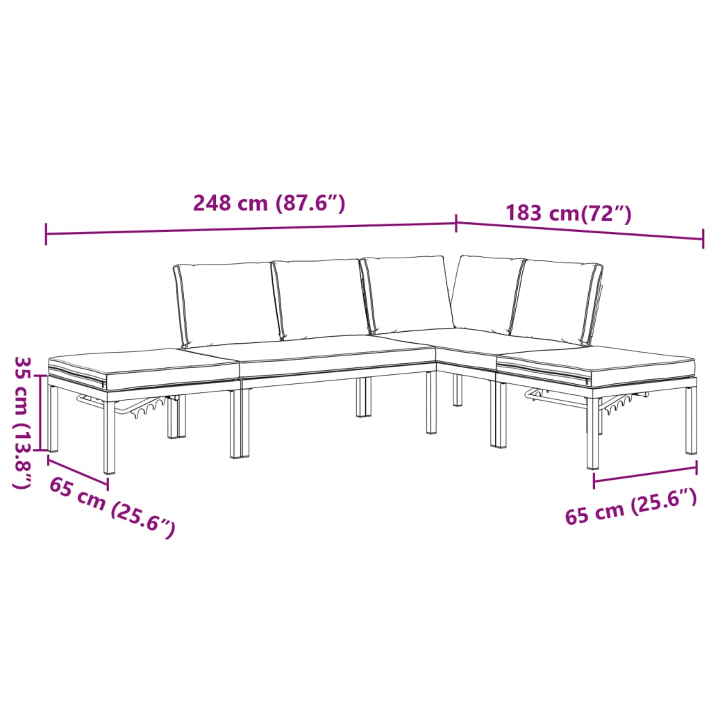 4 pcs conjunto de sofás p/ jardim c/ almofadões alumínio preto