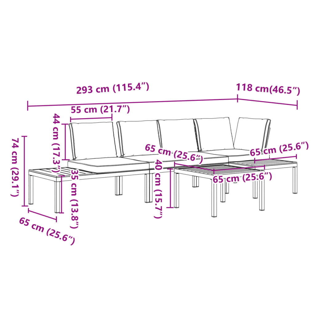 4 pcs conjunto de sofás p/ jardim c/ almofadões alumínio preto