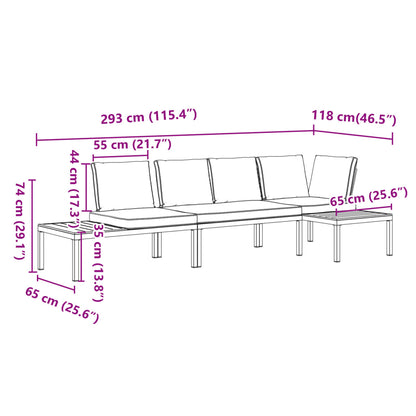 3 pcs conjunto de sofás p/ jardim c/ almofadões alumínio preto