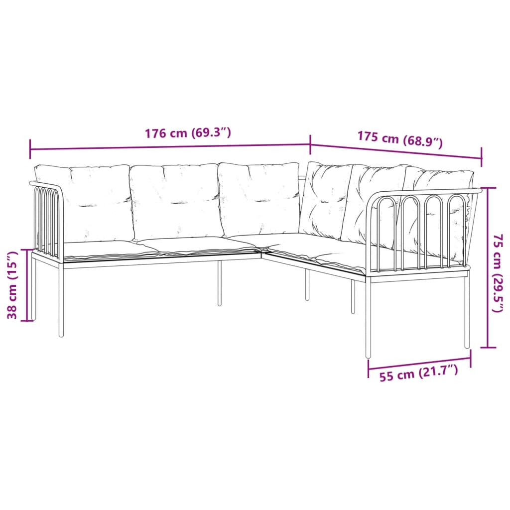 Conjunto de sofás de jardim c/ almofadões aço/textilene preto