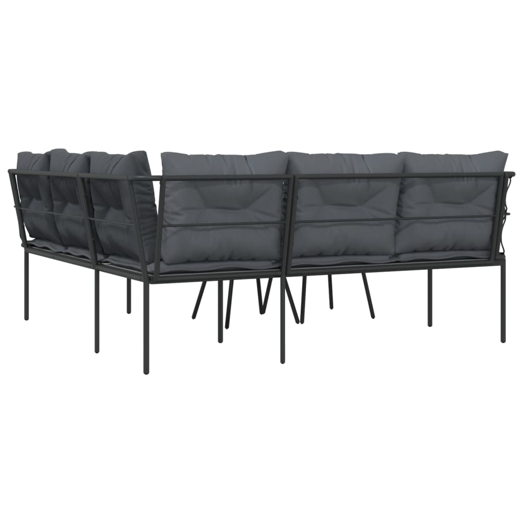 Conjunto de sofás de jardim c/ almofadões aço/textilene preto