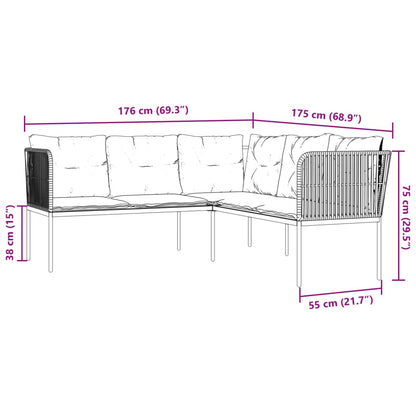 Conjunto de sofás de jardim c/ almofadões aço/textilene preto