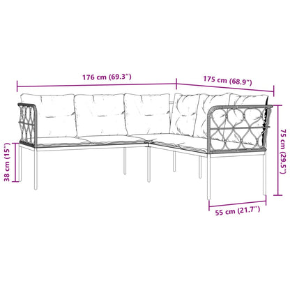 Conjunto de sofás de jardim c/ almofadões aço/textilene preto