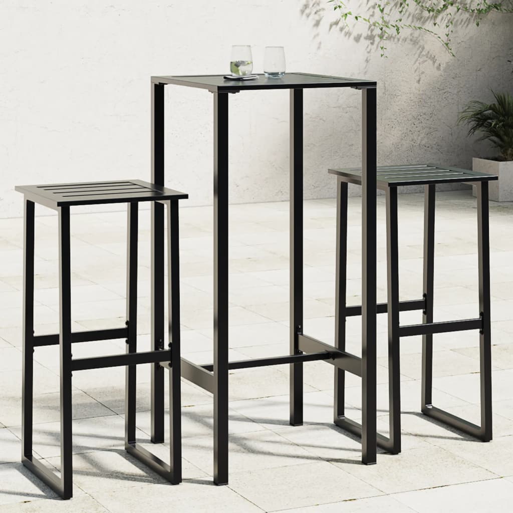 Conjunto de bar para jardim 3 pcs aço revestido a pó preto