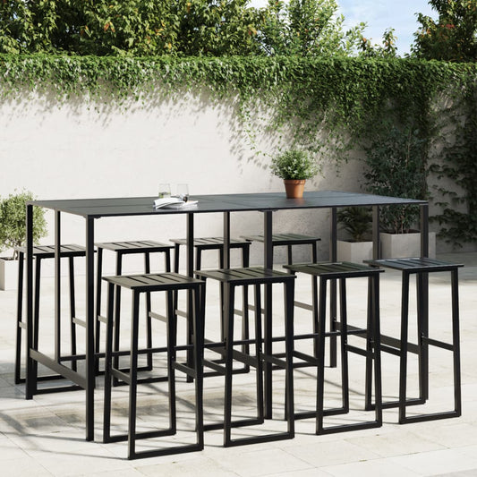 Conjunto de bar para jardim 9 pcs aço revestido a pó preto