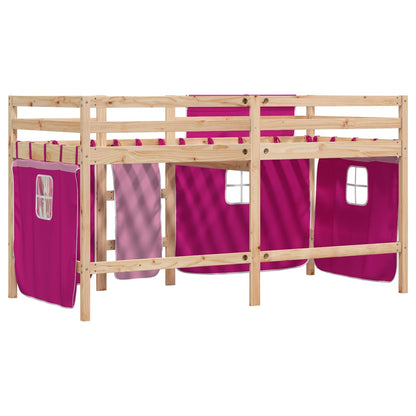 Cama alta p/ criança c/ cortinas 80x200 cm pinho maciço rosa