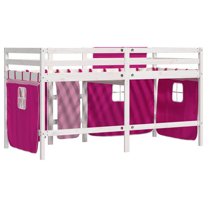 Cama alta p/ criança c/ cortinas 80x200 cm pinho maciço rosa