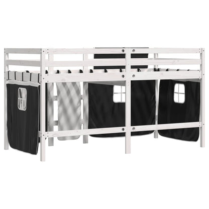 Cama alta criança c/ cortina 90x190cm pinho maciço branco/preto