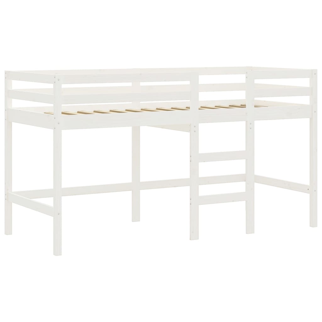 Cama alta criança c/ cortina 90x190cm pinho maciço branco/preto