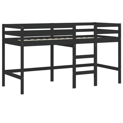 Cama alta criança c/ cortina 90x190cm pinho maciço branco/preto