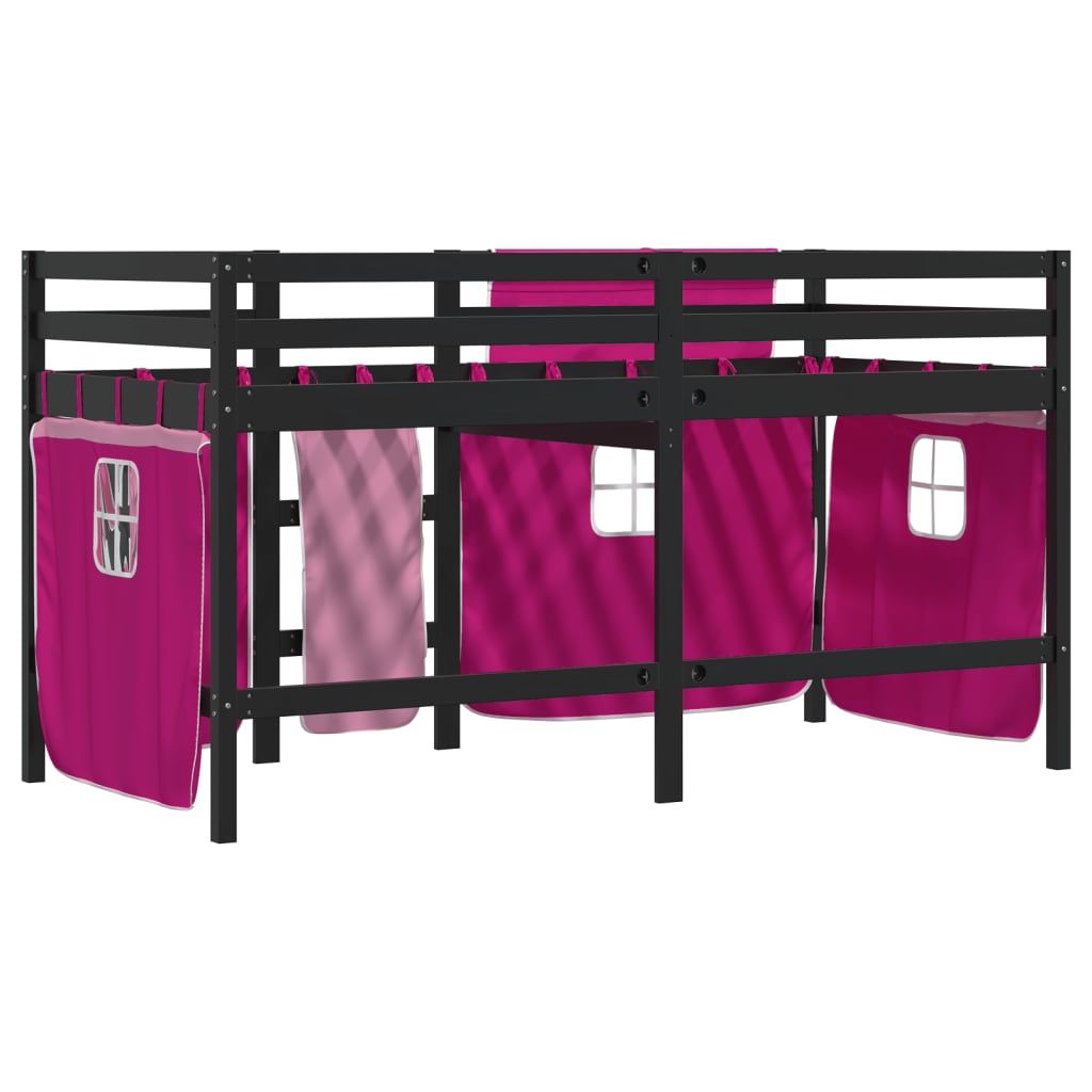 Cama alta p/ criança c/ cortinas 90x190 cm pinho maciço rosa