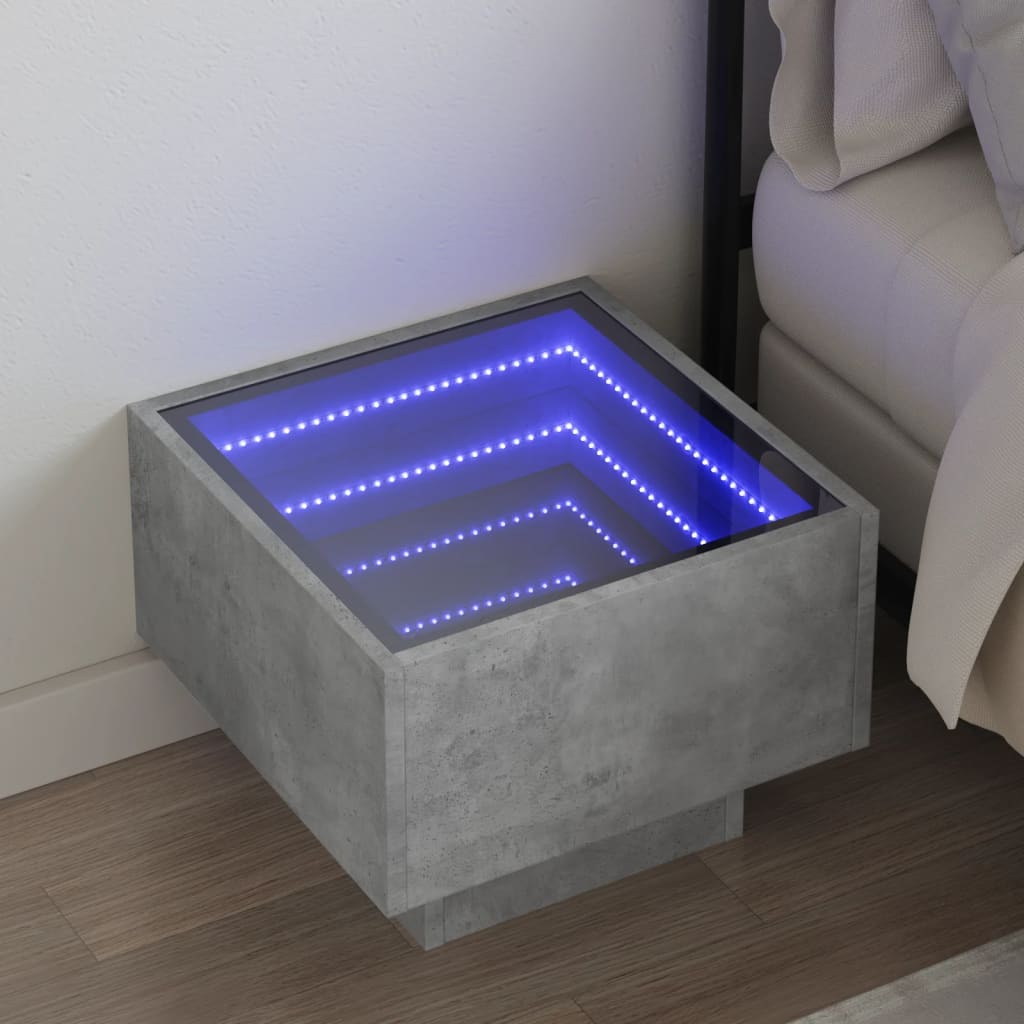 Mesa de cabeceira c/ LED Infinity 40x40x30 cm cinzento cimento