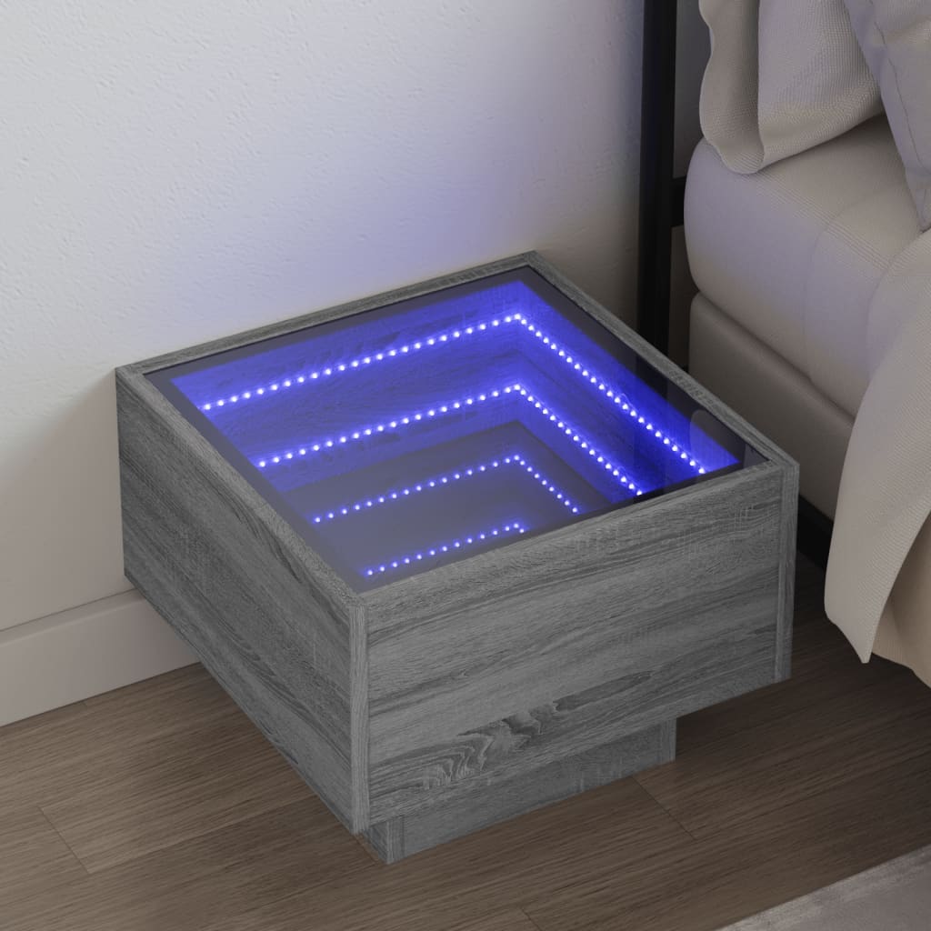 Mesa de cabeceira c/ LED Infinity 40x40x30 cm cinzento sonoma