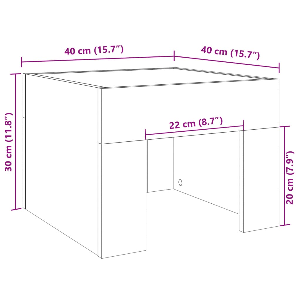 Mesa de cabeceira com luzes LED Infinity 40x40x30 cm preto