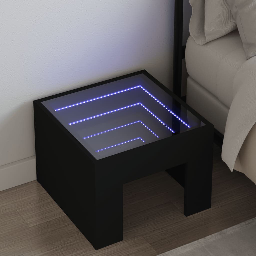 Mesa de cabeceira com luzes LED Infinity 40x40x30 cm preto