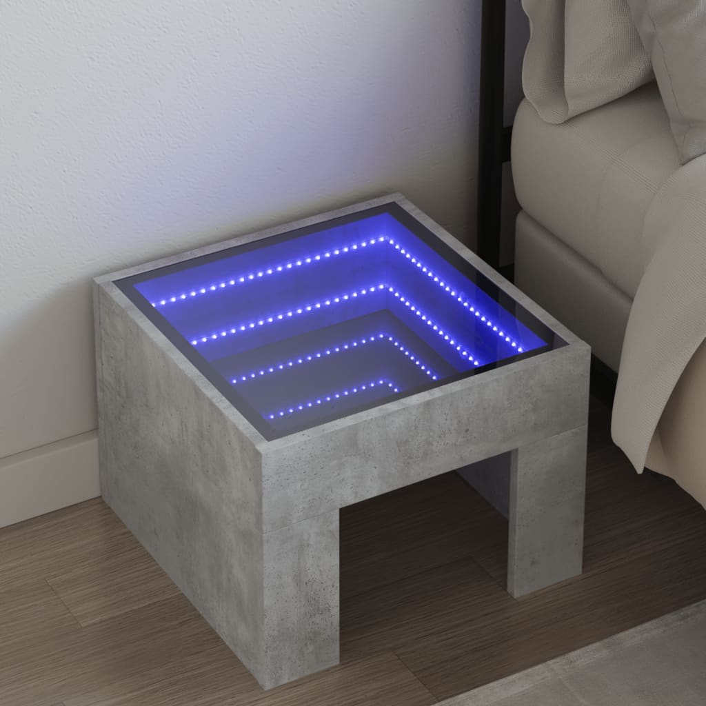 Mesa de cabeceira c/ LED Infinity 40x40x30 cm cinzento cimento