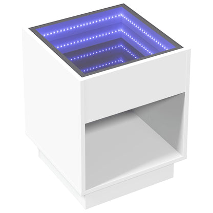 Mesa de cabeceira com luzes LED Infinity 40x40x50 cm branco