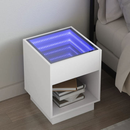 Mesa de cabeceira com luzes LED Infinity 40x40x50 cm branco