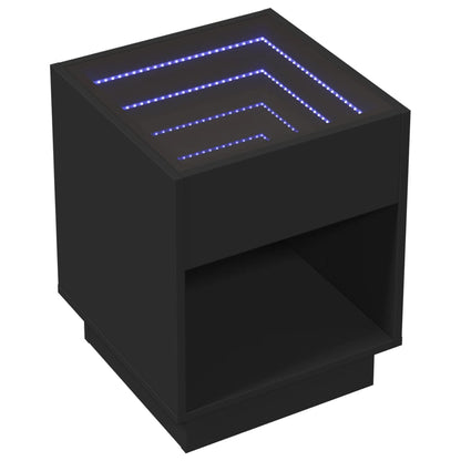 Mesa de cabeceira com luzes LED Infinity 40x40x50 cm preto